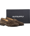 Suit Supply Brown Italian Calf Suede Penny Loafer UK 12 EU 46 👞