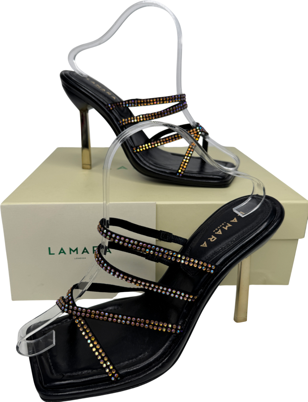 Lamara Conduit St - Black Embellished Heeled Sandals UK 6 EU 39 👠