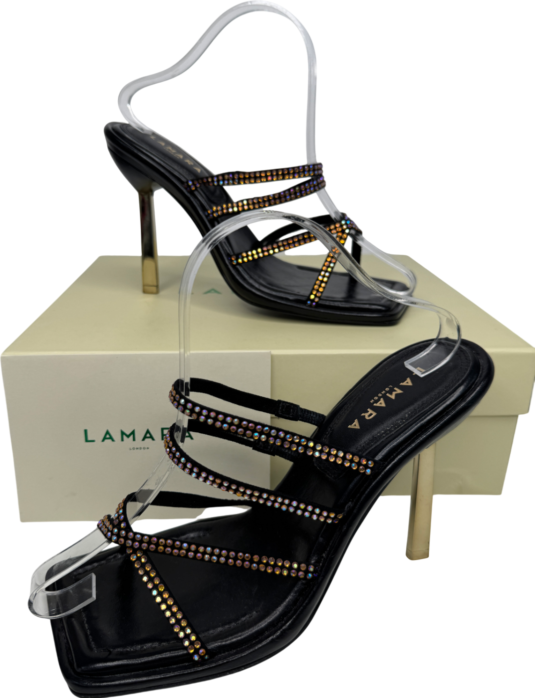 Lamara Conduit St - Black Embellished Heeled Sandals UK 6 EU 39 👠
