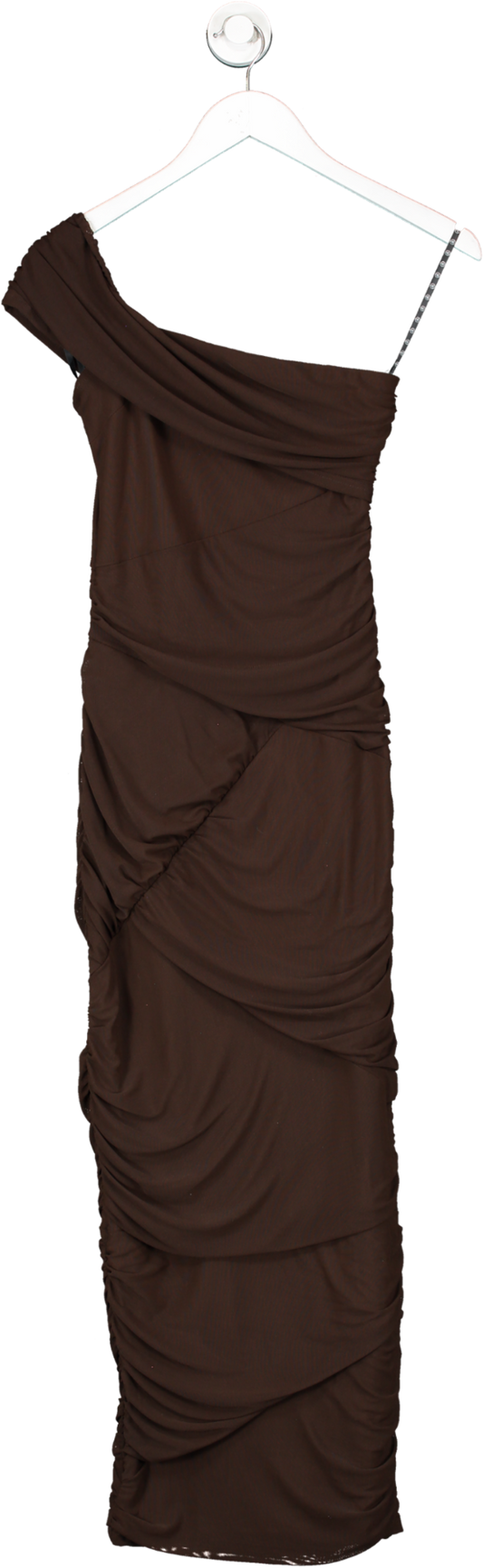 Missguided Brown Ruched Mesh Dress, One Shoulder UK 6