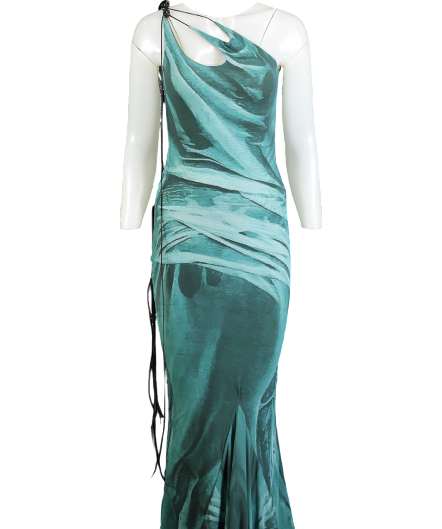 Green Abstract Cut Out Slinky Maxi Dress UK XS/S