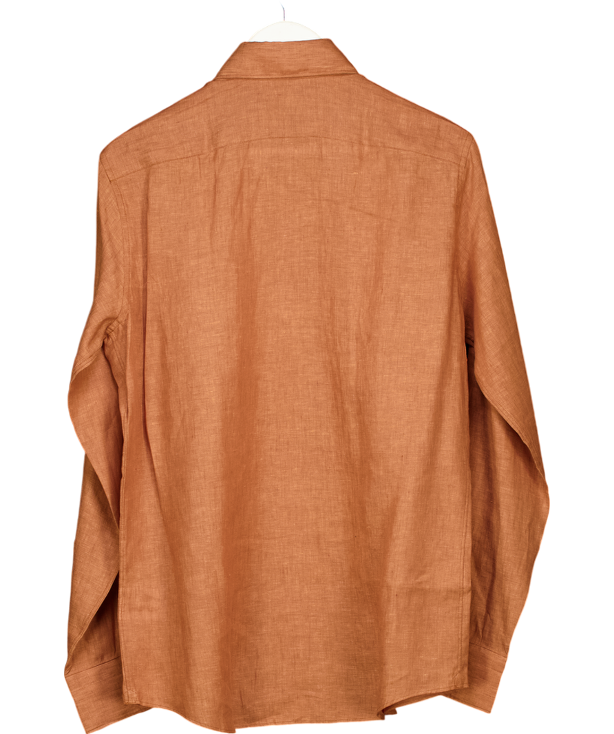 Suit Supply Orange Slim Fit Linen Shirt UK M