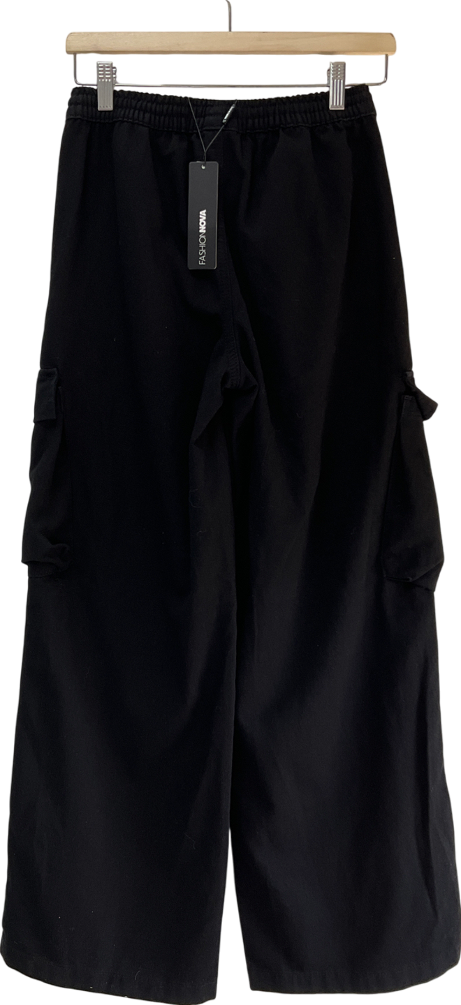 Fashion Nova Black Nice For What Cargo Wide Leg Trousers UK XS