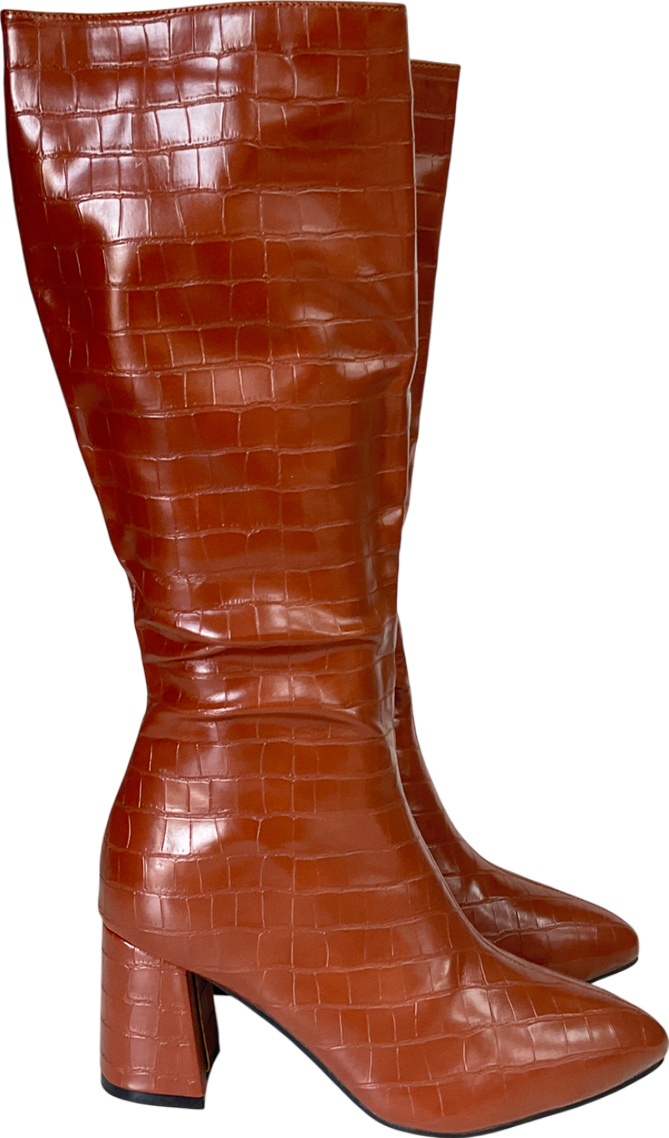 Brown Croc Block Heel Knee High Boots UK 3 EU 36 👠