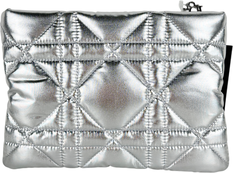 Christian Dior Metallic Cannage Silver Padded Makeup Pouch One Size