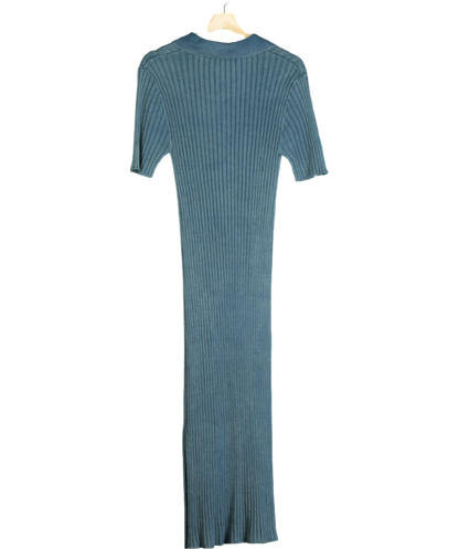 Daily Practice Blue Ribbed Polo Midi Dress UK L