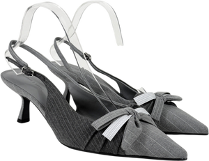 Charles & Keith Grey Striped Knot-bow Pointed Slingback Pumps UK 8 EU 41