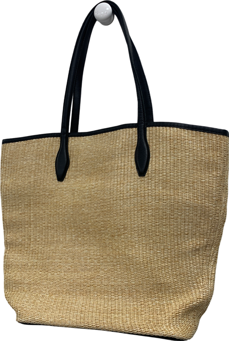 Madewell Beige Leather- Trimmed Straw Tote Bag One Size