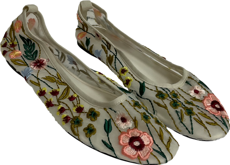 ZARA White Floral Ballerinas UK 5 EU 38 👠