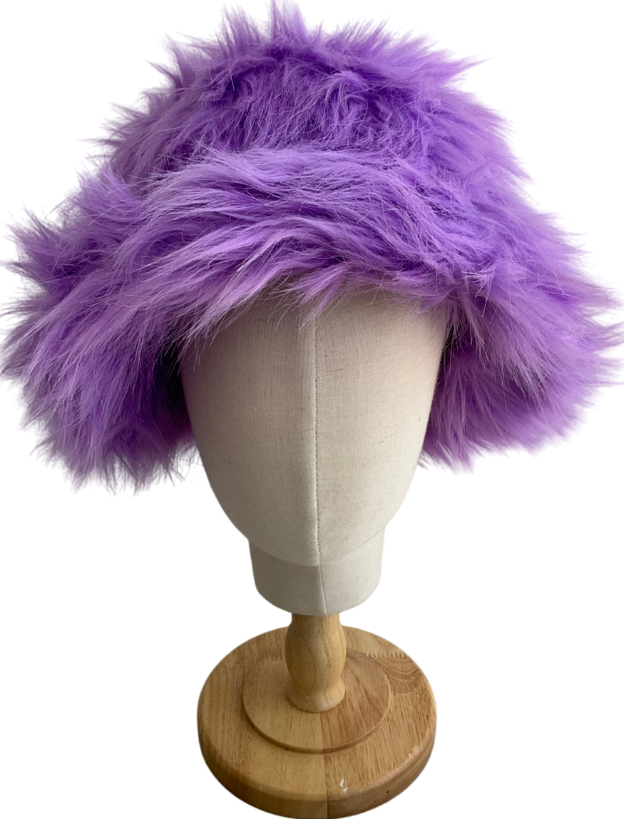 Purple Faux Fur Bucket Hat One Size