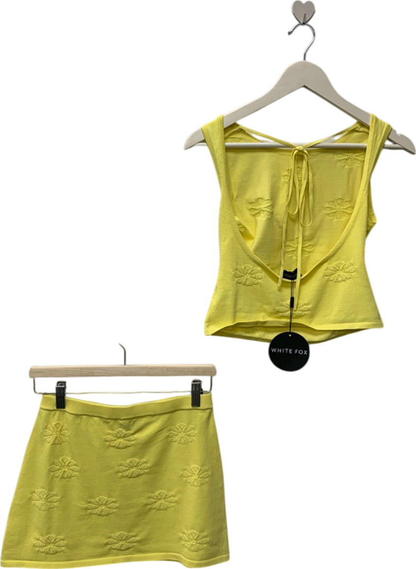 White Fox Yellow Embroidered Top and Skirt Set UK M