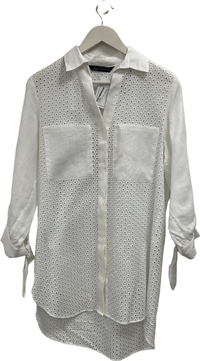 ZARA White Crochet Shirt UK 8