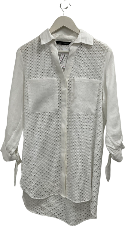 ZARA White Crochet Shirt UK 8