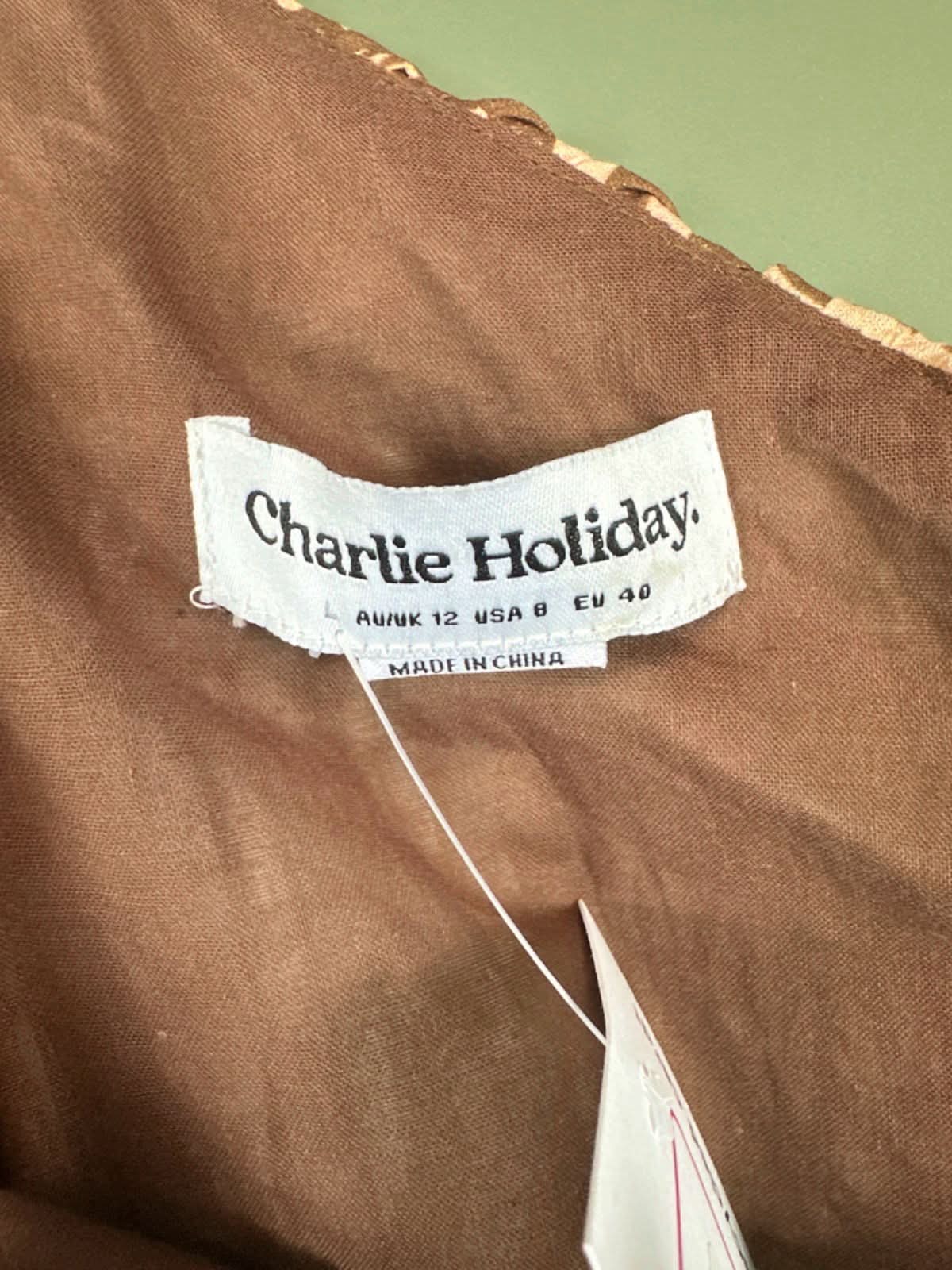 Charlie Holiday Brown Floral One-Shoulder Dress Size 12