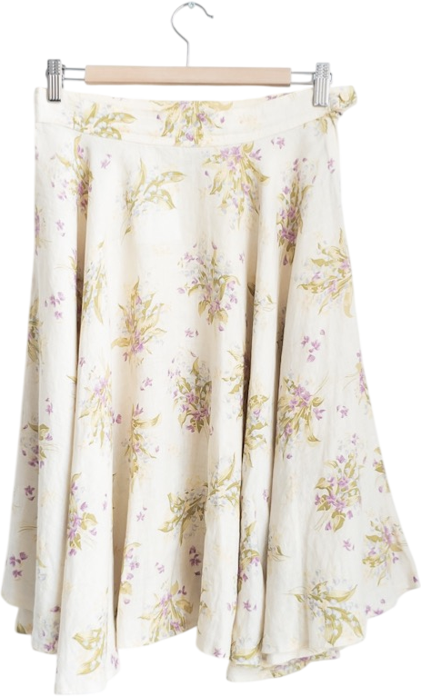 MAX & CO Pale Yellow Linen Floral Midi Skirt UK 14