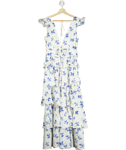 ALB Anne Louise Blue & White Floral Maxi Dress UK 10