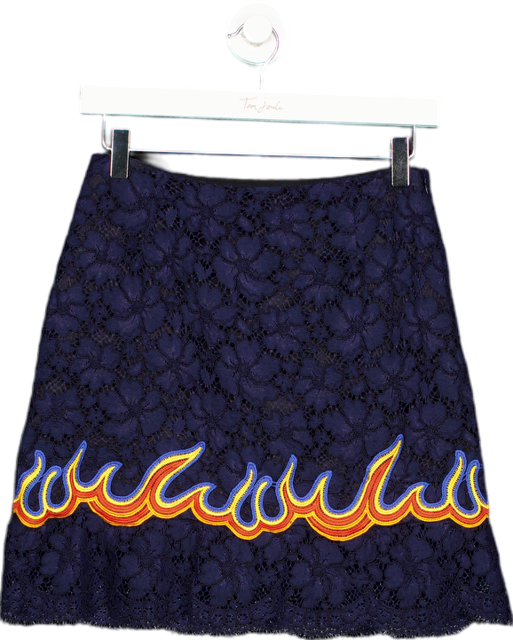 SANDRO Navy Lace Skirt with Flame Detail UK 10