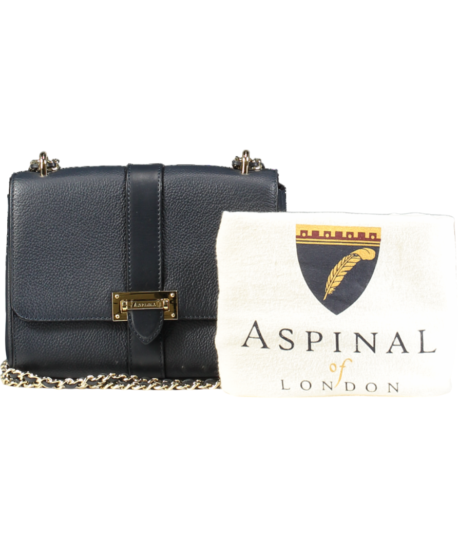 Aspinal Of London Navy Blue Pebbled Leather medium Lottie Bag