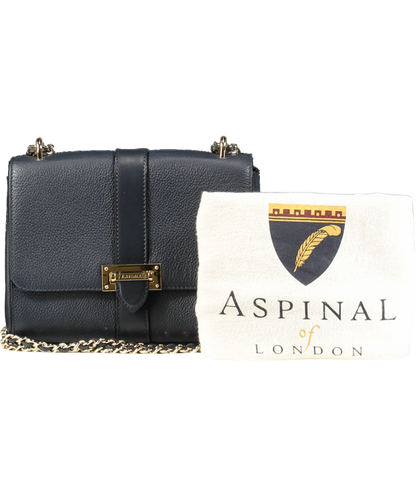 Aspinal Of London Navy Blue Pebbled Leather medium Lottie Bag