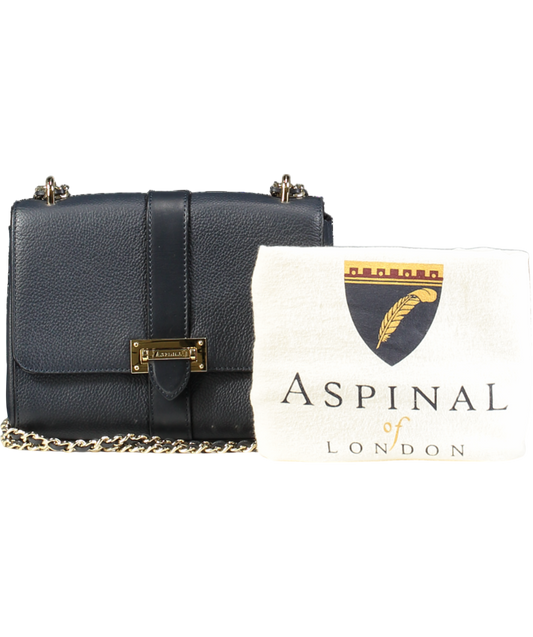 Aspinal Of London Navy Blue Pebbled Leather medium Lottie Bag