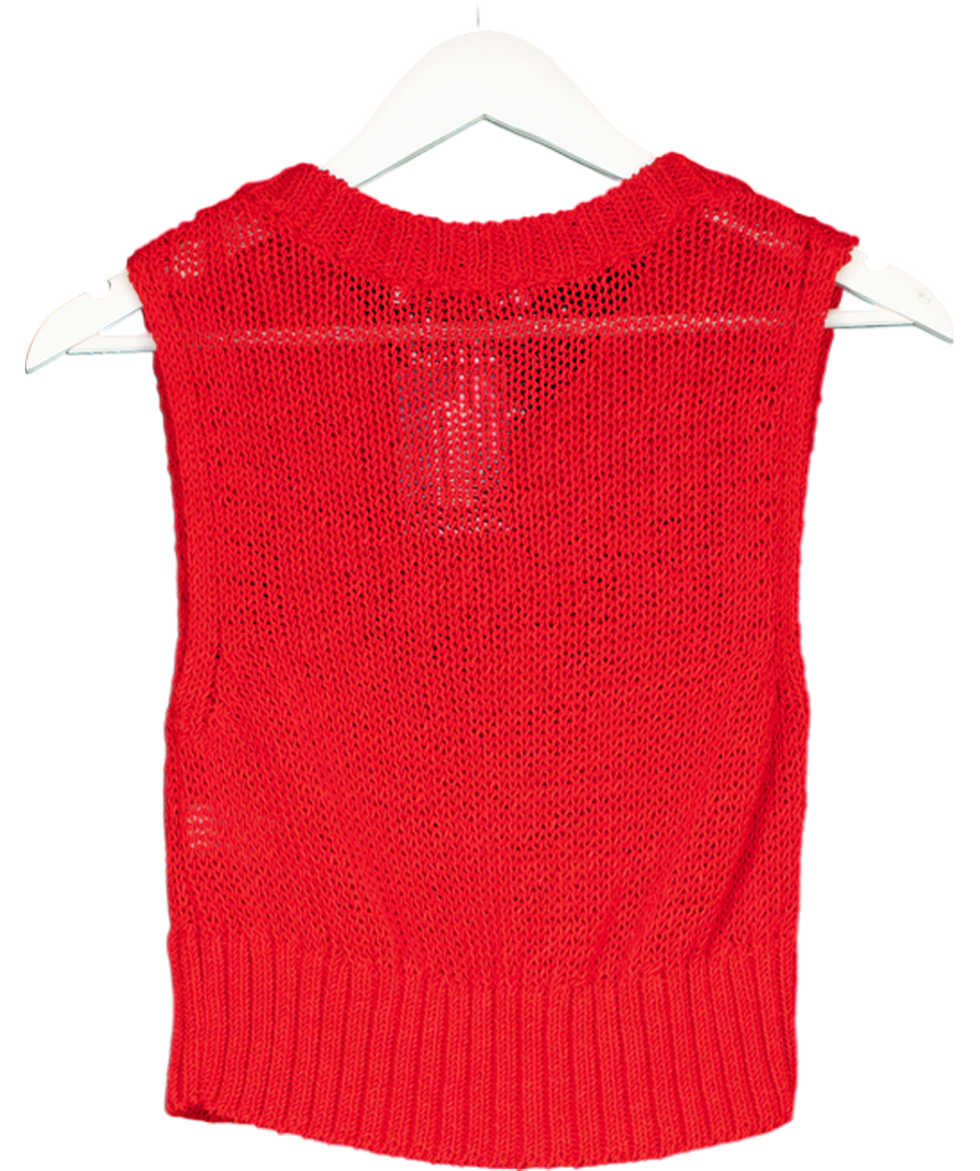 ZARA Red Plain Knitted Waistcoat UK S