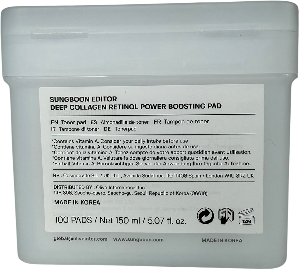 Sungboon Editor Deep Collagen Retinol Power Boosting Pad 100 pads