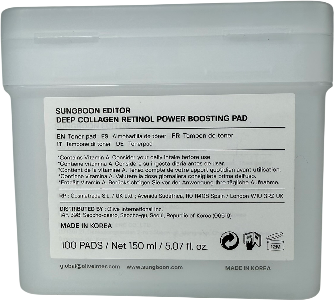 Sungboon Editor Deep Collagen Retinol Power Boosting Pad 100 pads