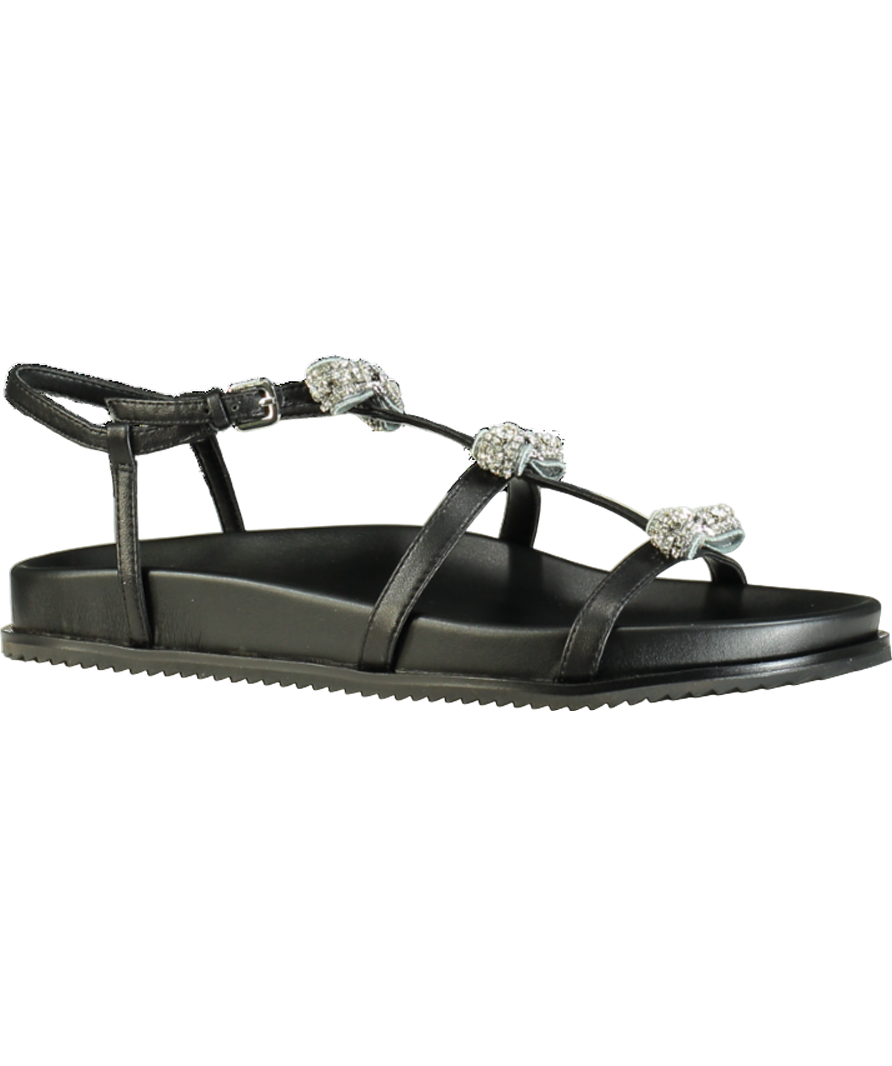 Kurt Geiger Black Pierra Leather Crystal Micro Bow Sandals UK 5 EU 38 👠