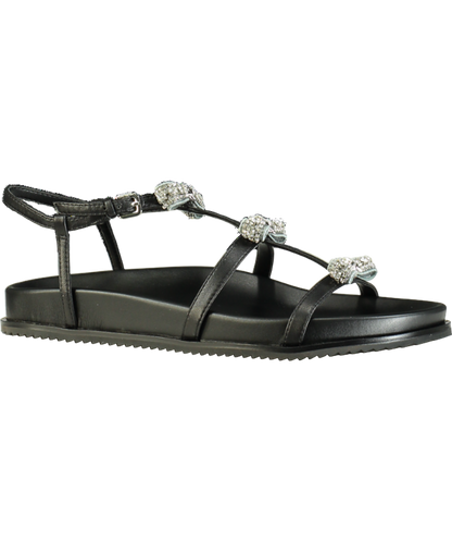 Kurt Geiger Black Pierra Leather Crystal Micro Bow Sandals UK 5 EU 38 👠