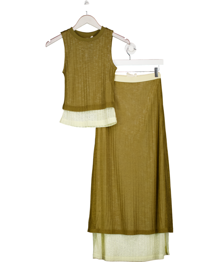 VRG GIRL 2-piece Olive Green Jill Vest Top And Maxi Skirt Set UK 8