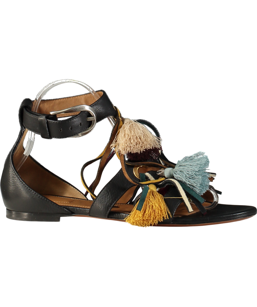 Chloé Black Miki Tassel Flat Sandals UK 6 EU 39 👠