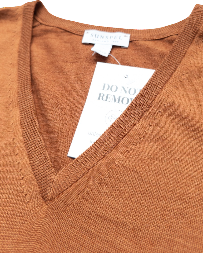SUNSPEL Rust Brown Luxury Merino Wool & Silk Blend Jumper UK XS