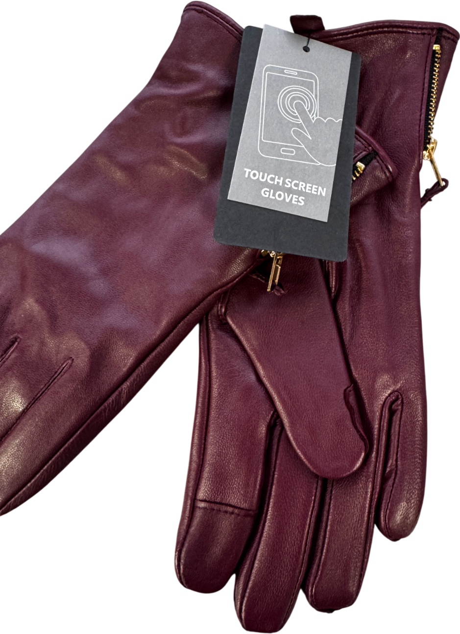 Barneys Originals Burgundy Red Real Leather Touch Screen Gloves UK S/M