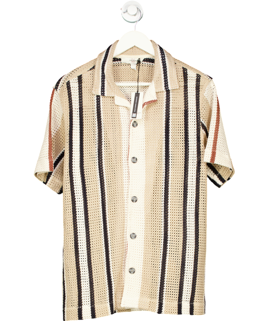 River Island Beige Crochet Stripe Revere Shirt UK S