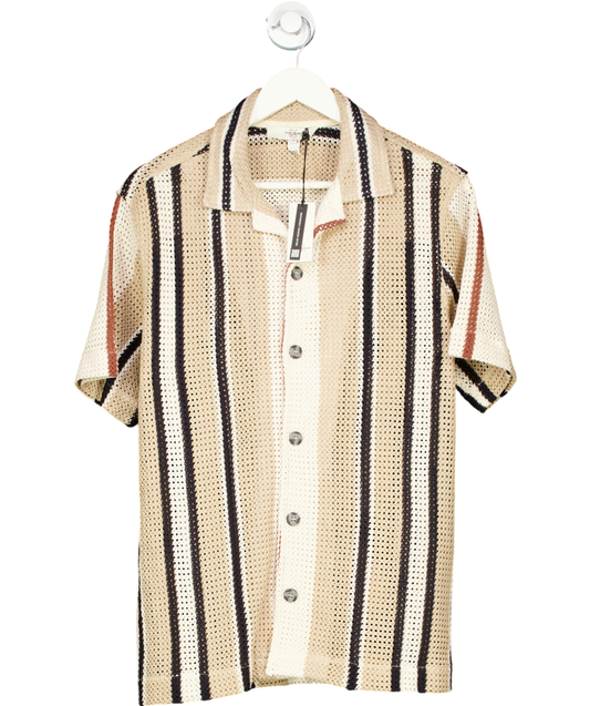 River Island Beige Crochet Stripe Revere Shirt UK S