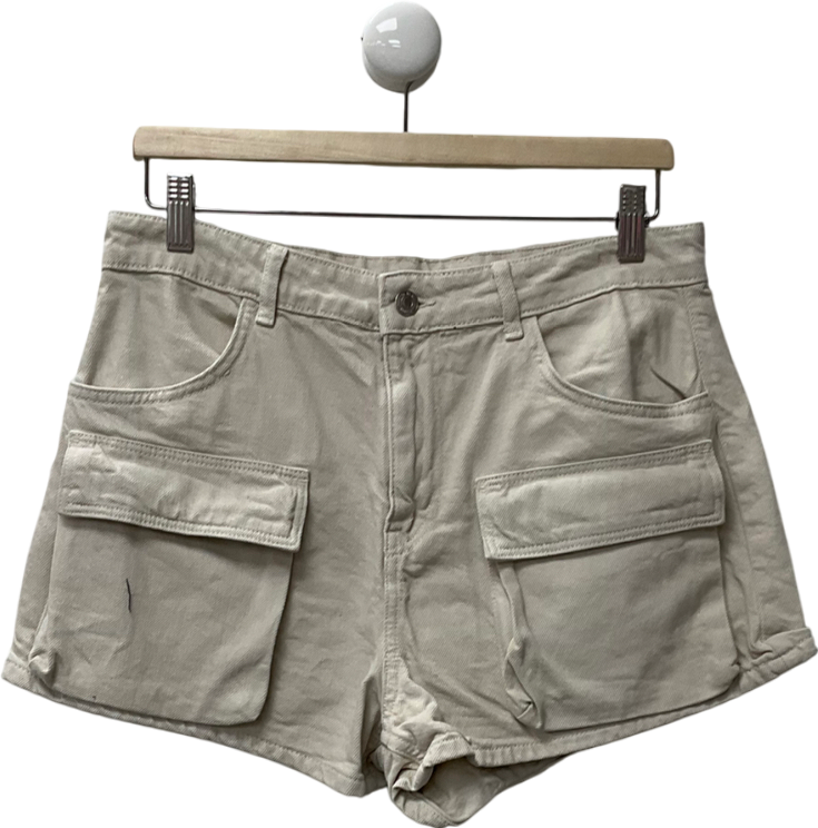 Bershka Beige Denim Cargo Shorts In Ecru W42