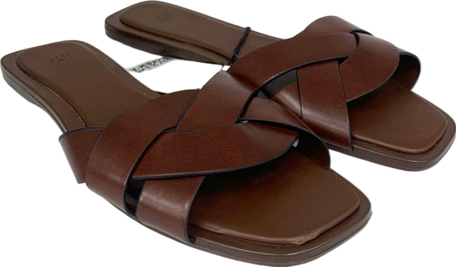 H&M Brown Leather Flat Sandals UK 4