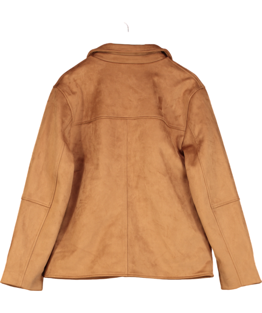 ASOS Brown Design Faux Suede Button Front Jacket In Tan - Tall UK S