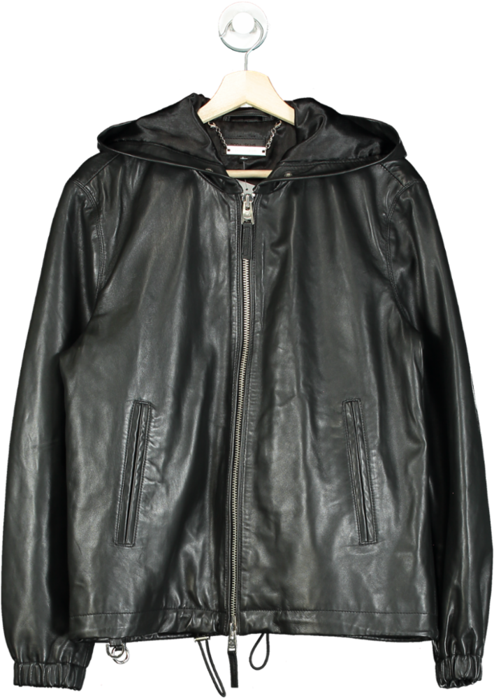 Boda Skins Black Leather Hooded Jacket UK S