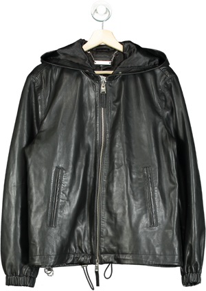 Boda Skins Black Leather Hooded Jacket UK S