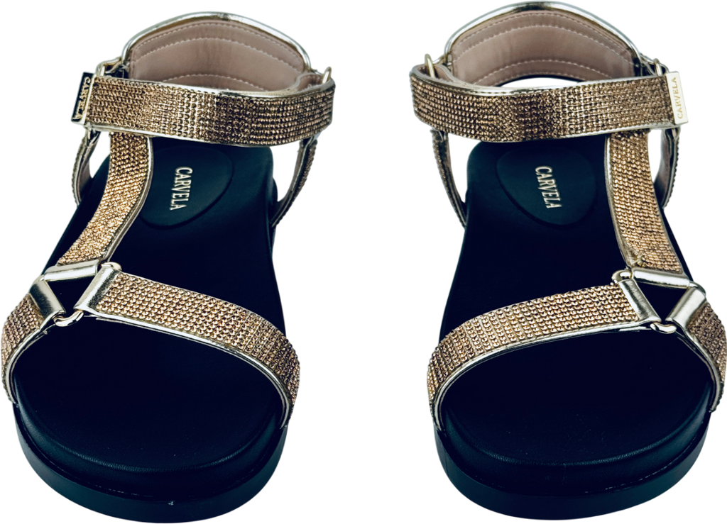 CARVELA Metallic Gold Block Flat Open Toe Sandals UK 5 EU 38 👠