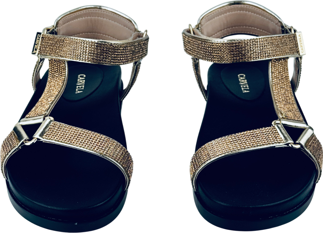 CARVELA Metallic Gold Block Flat Open Toe Sandals UK 5 EU 38 👠