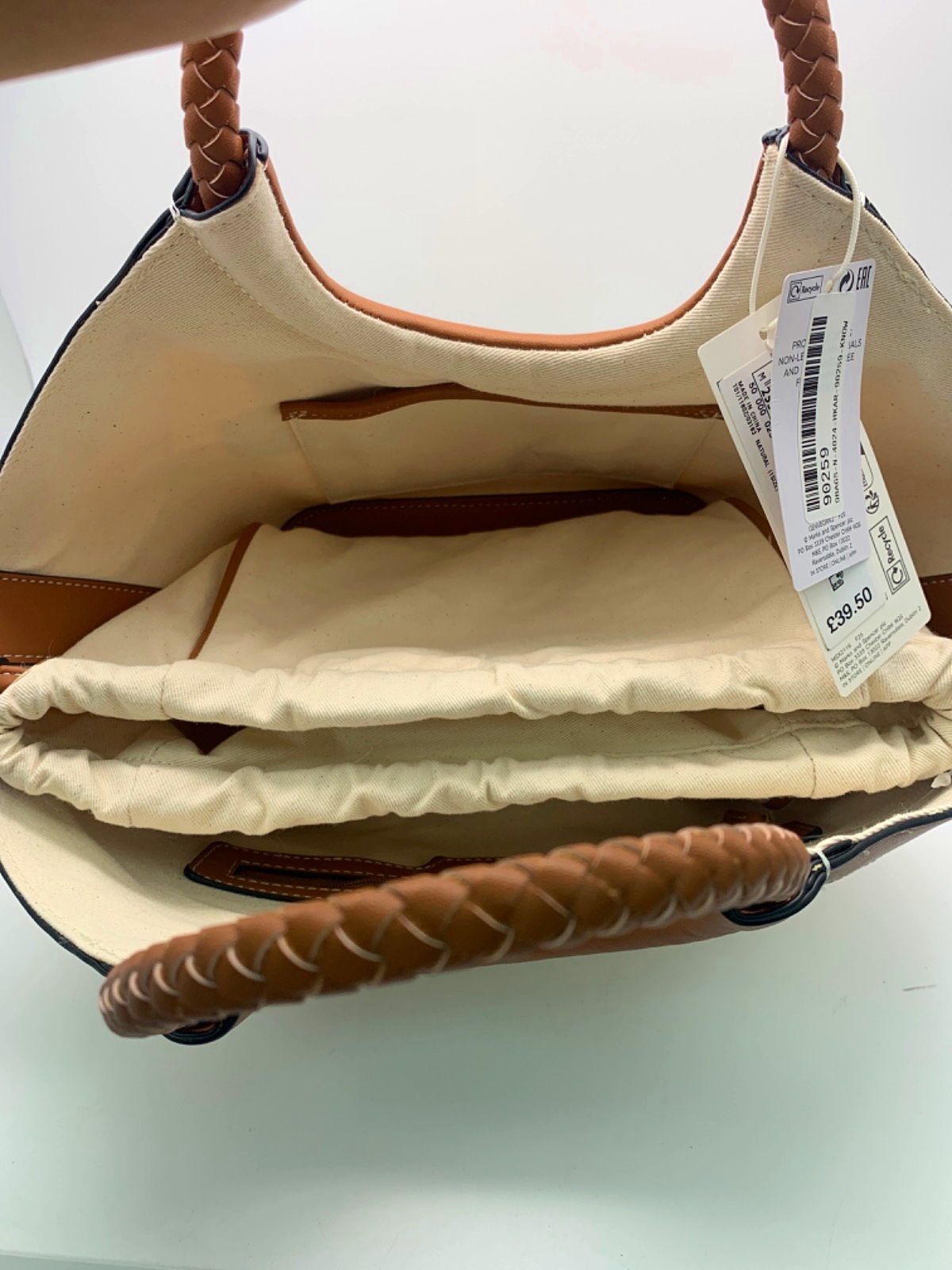 M&S Tan and Cream Woven Handle Tote Bag