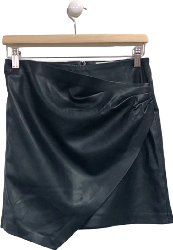 MNG Black Faux Leather Wrap Skirt UK S