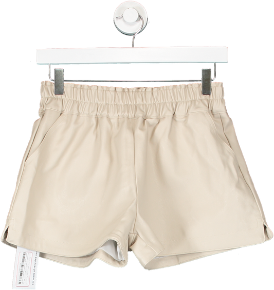 Beige Sports Luxe Faux Leather Shorts UK 10