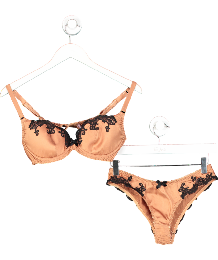 Agent Provocateur Metallic Bronze Stretch real sik Molly 3-piece Lingerie And Robe Set UK S/M