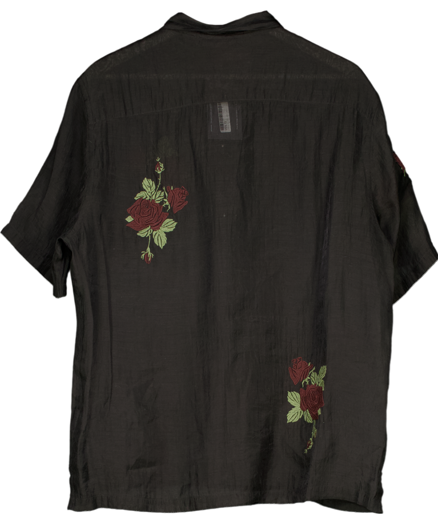 All Saints Black Wildrose Embroidered Sheer Shirt UK L