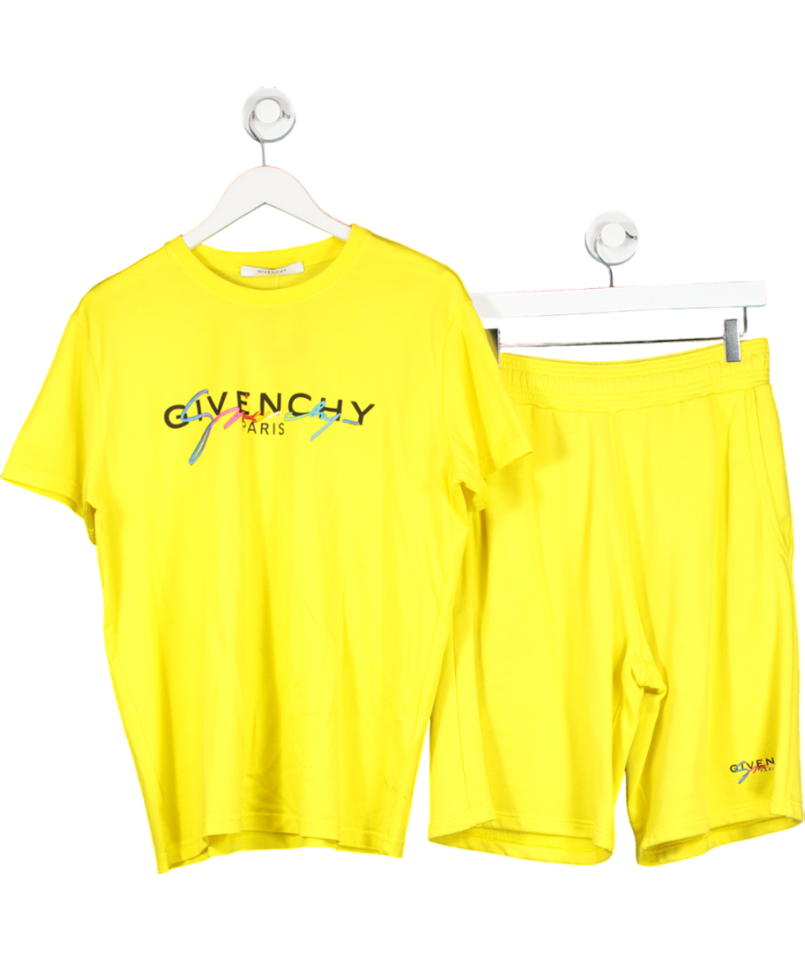 GIvenchy Yellow Rainbow Signature Logo T-shirt & Shorts UK XS