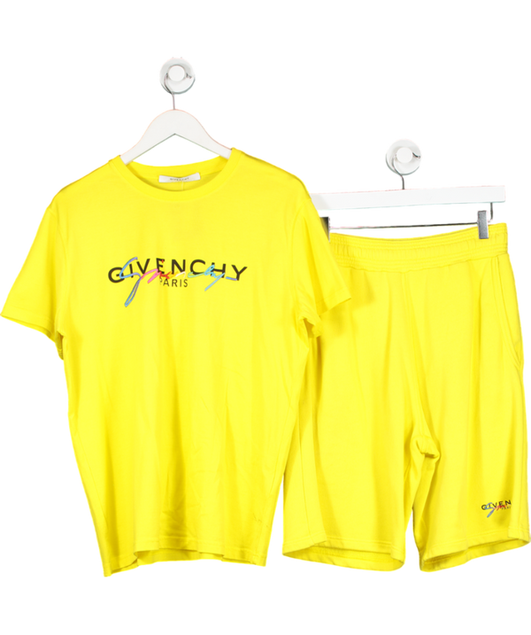 GIvenchy Yellow Rainbow Signature Logo T-shirt & Shorts UK XS