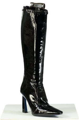 Manc Black Patent Leather Kenny Knee-High Boots UK 6